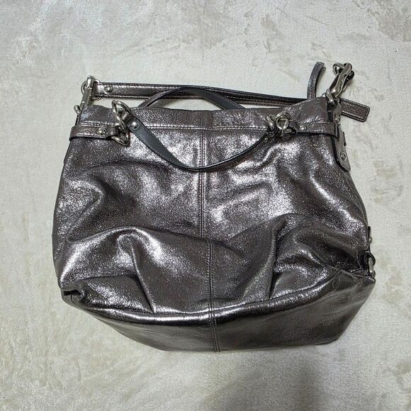 Coach Handbags - COACH Brooke Handbag Leather Pewter Metallic Hobo Purse F17165 Silver Hardware
